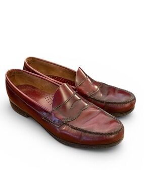 G.H. Bass Weejuns Penny Loafers Mens 11.5C Burgundy Leather Moc Toe Slip On USA
